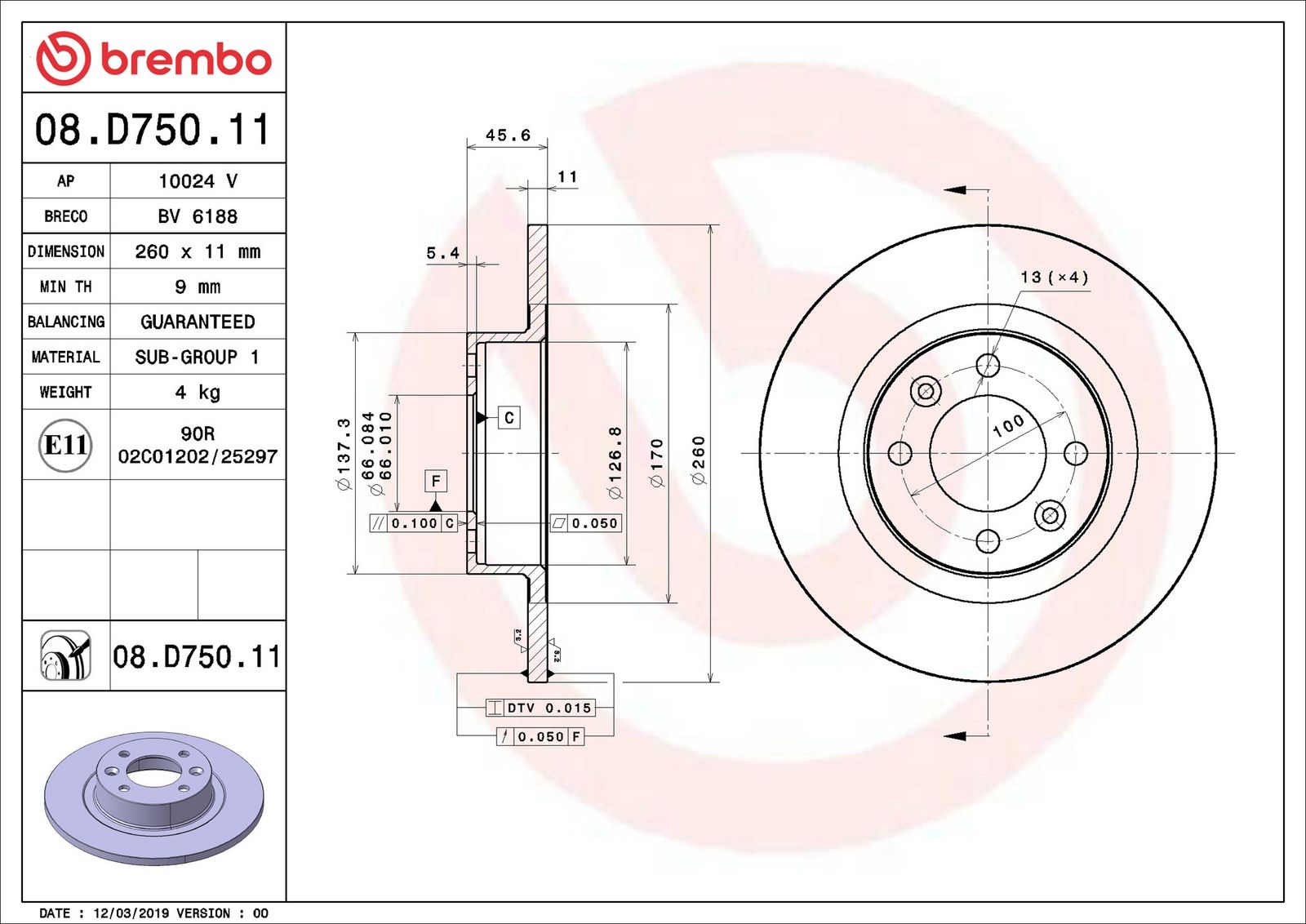 Levně Brzdový kotouč BREMBO 08.D750.11