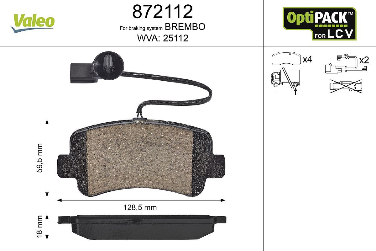 set placute frana,frana disc VALEO OPTIPACK for LCV 872112