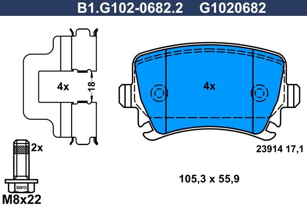 Zestaw klocków hamulcowych, hamulce tarczowe GALFER B1.G102-0682.2