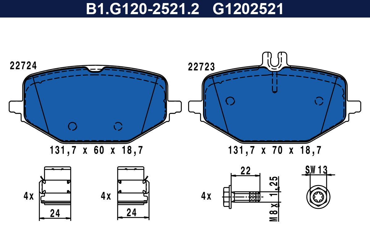 Zestaw klocków hamulcowych, hamulce tarczowe GALFER B1.G120-2521.2