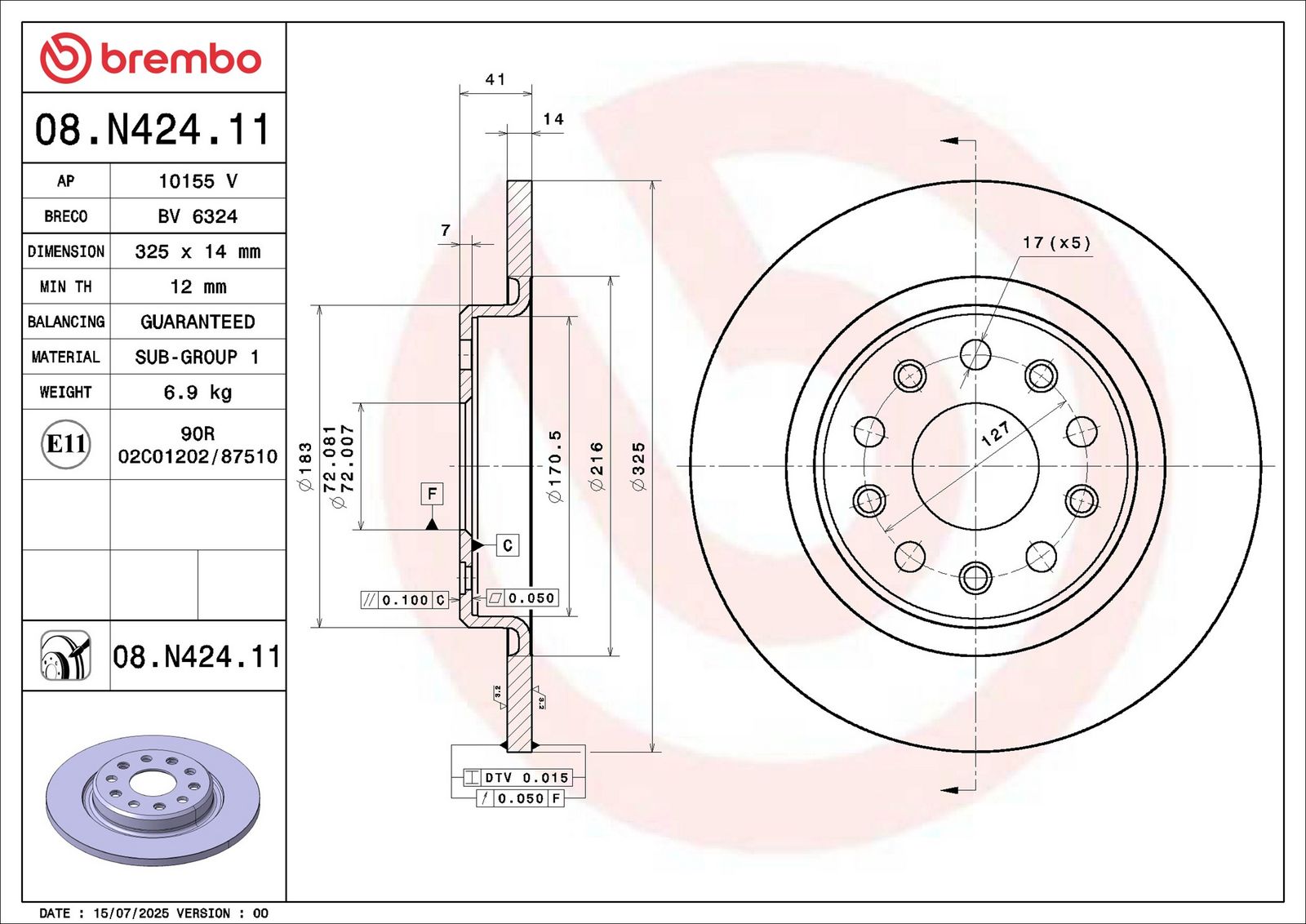 Disc frana BREMBO PRIME LINE - UV Coated 08.N424.11