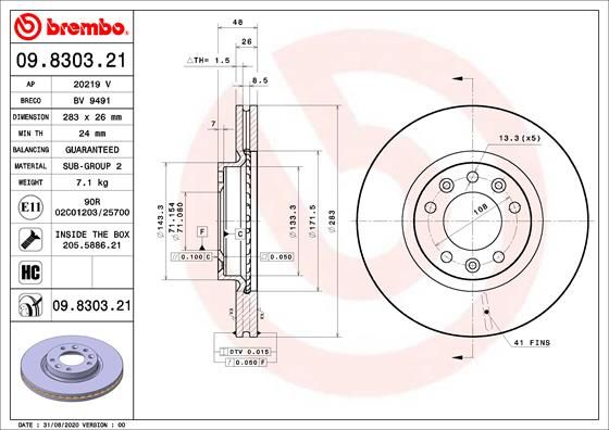 Tarcza hamulcowa BREMBO 09.8303.21