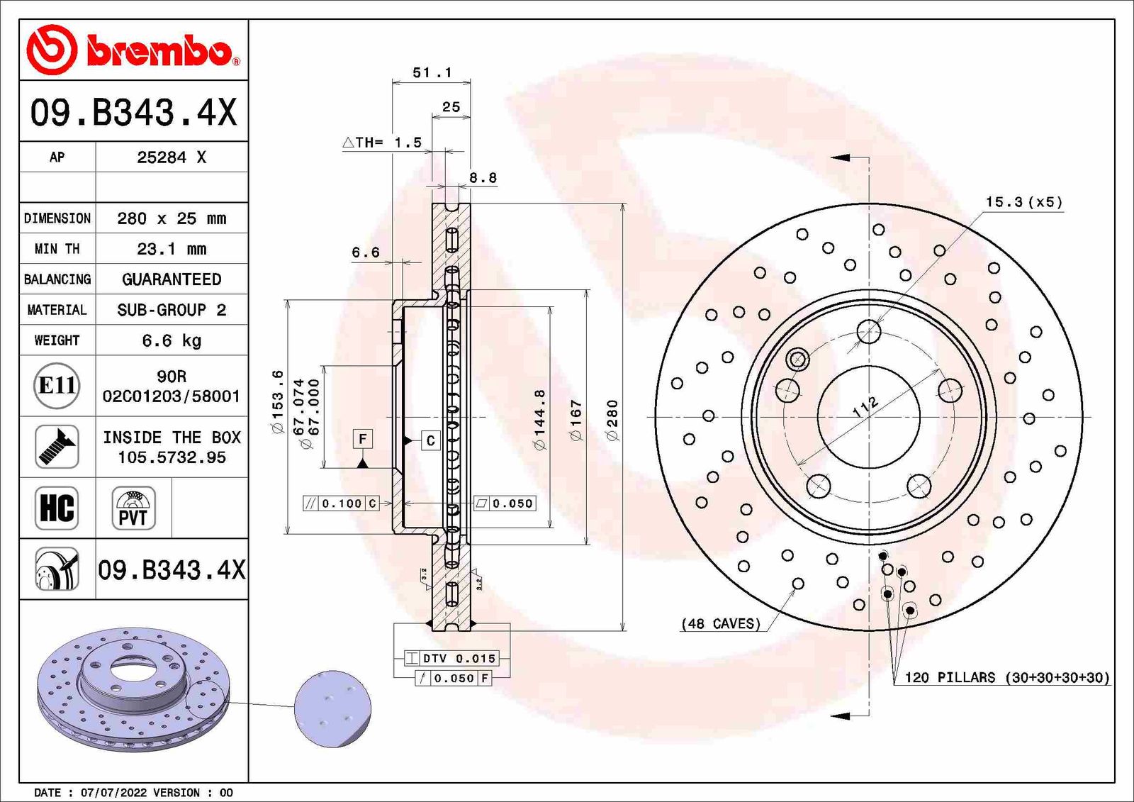 Tarcza hamulcowa BREMBO 09.B343.4X