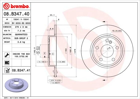 Brzdový kotouč BREMBO 08.B347.41