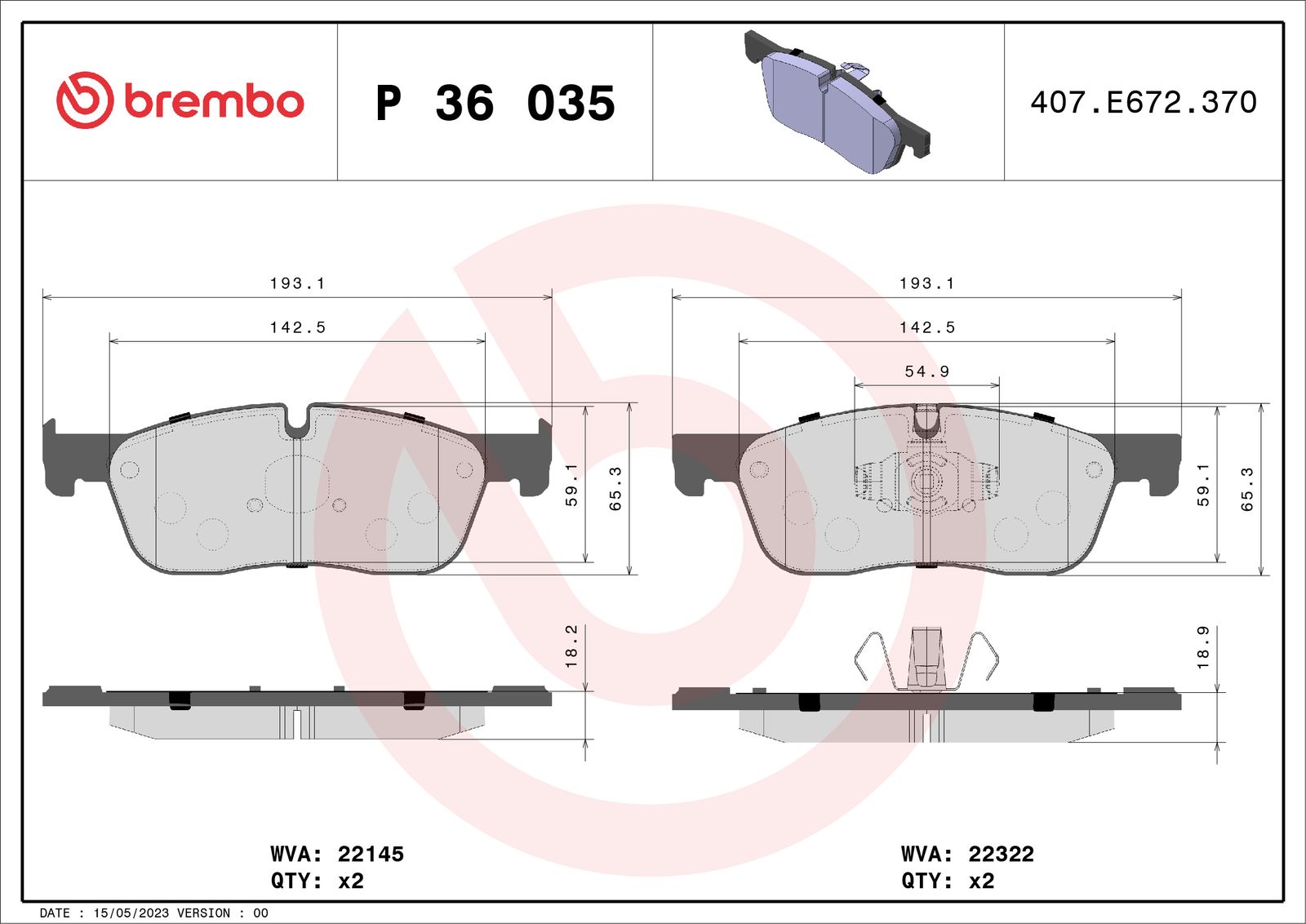 Sada brzdových platničiek kotúčovej brzdy BREMBO P 36 035