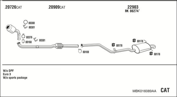 Układ wydechowy WALKER MBK016089AA