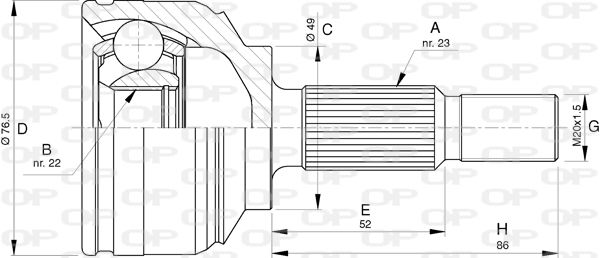 Jeu de joints, arbre de transmission