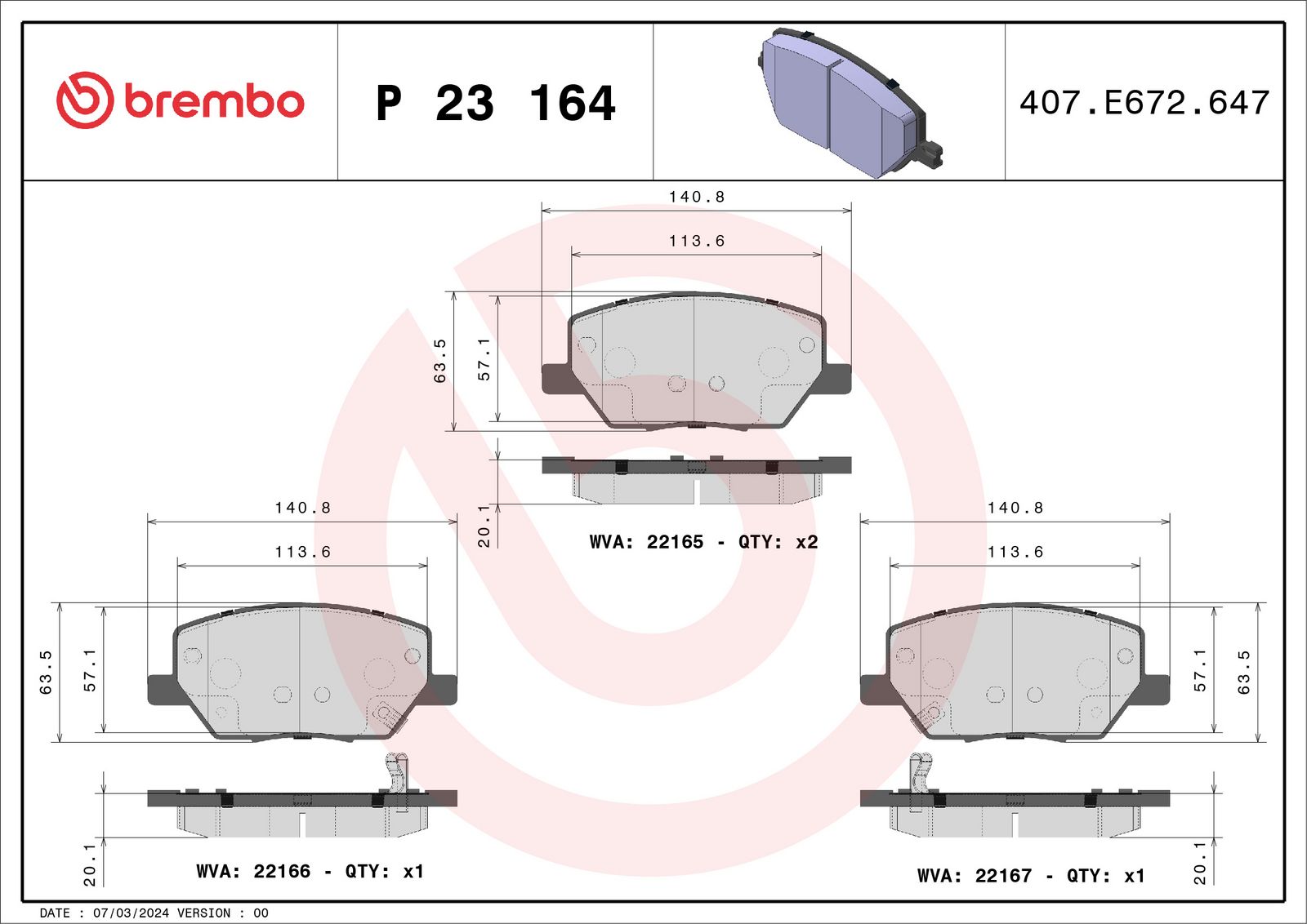 Sada brzdových destiček, kotoučová brzda BREMBO P 23 164