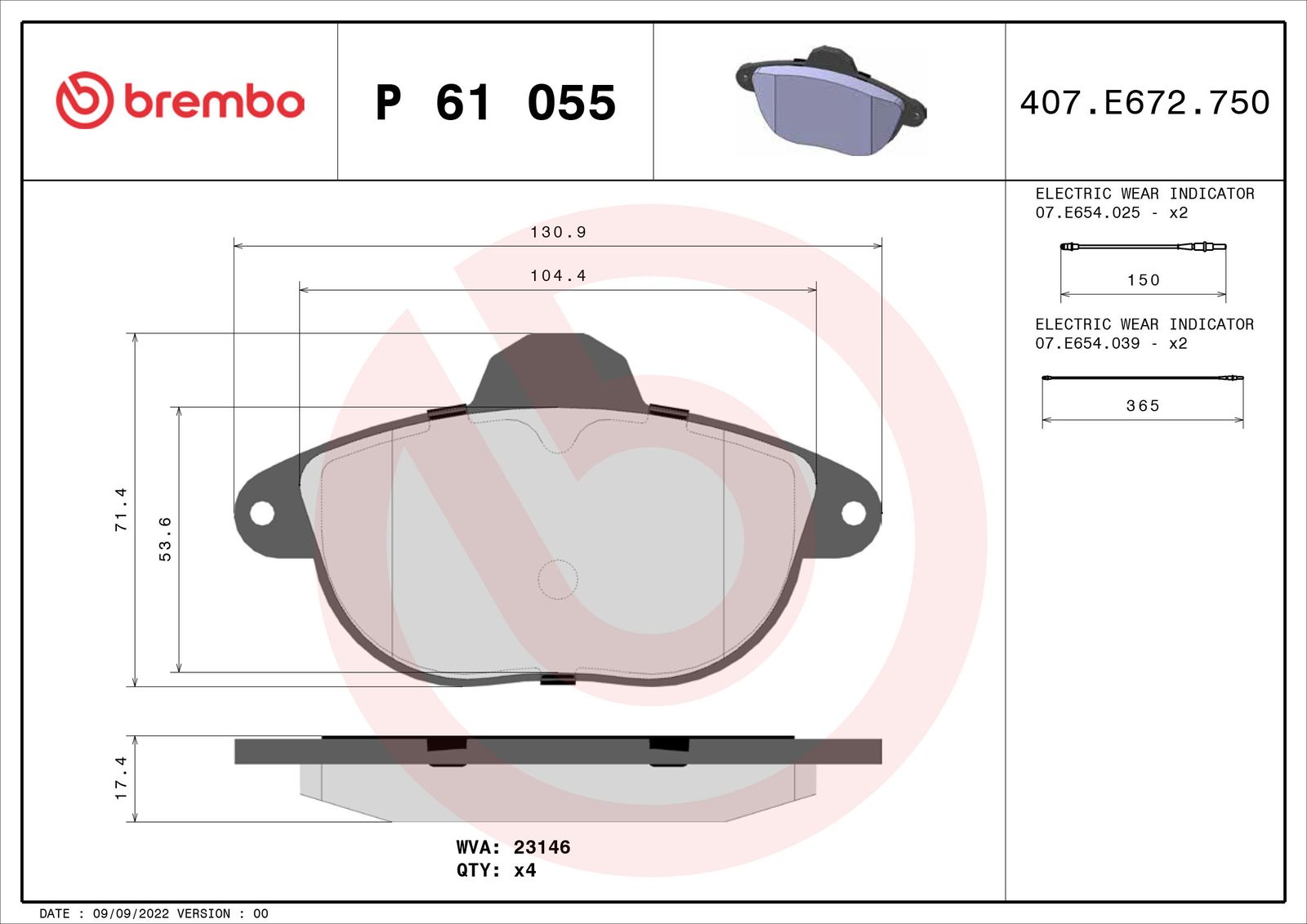 Sada brzdových platničiek kotúčovej brzdy BREMBO P 61 055