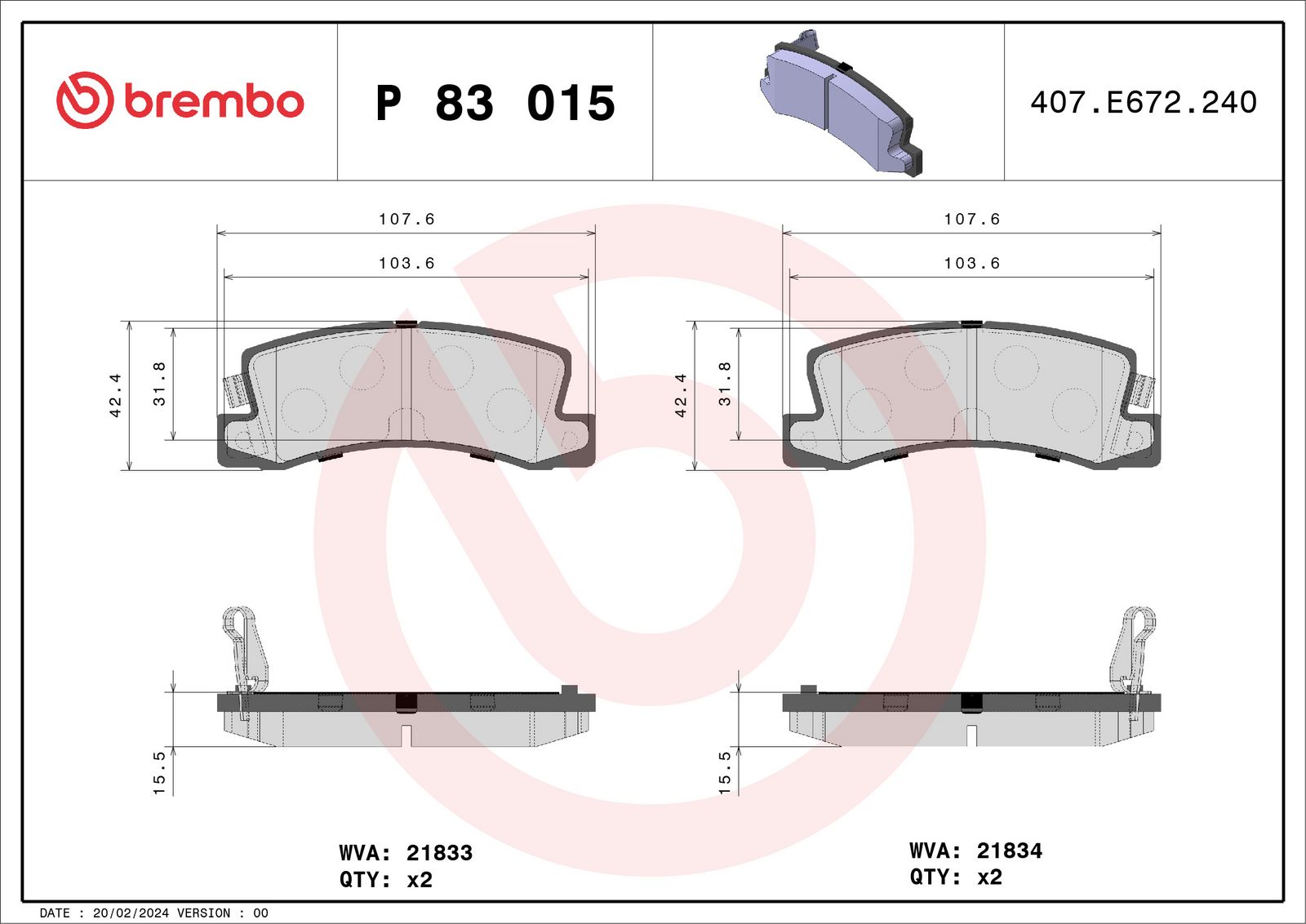 Sada brzdových platničiek kotúčovej brzdy BREMBO P 83 015