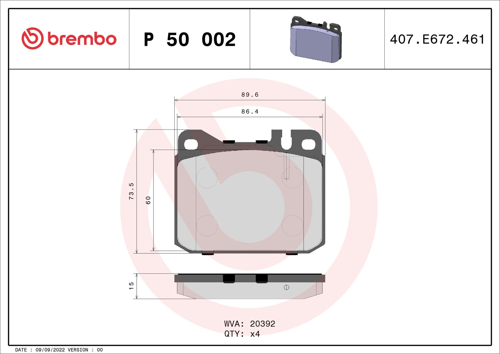 Sada brzdových platničiek kotúčovej brzdy BREMBO P 50 002