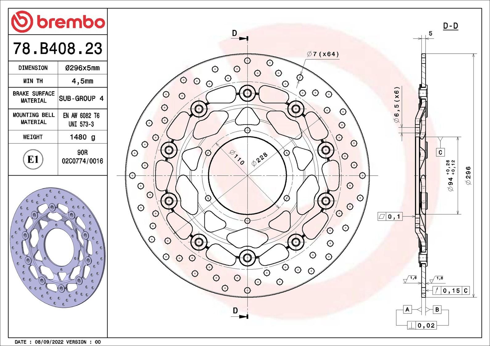 Disc frana BREMBO 78B40823