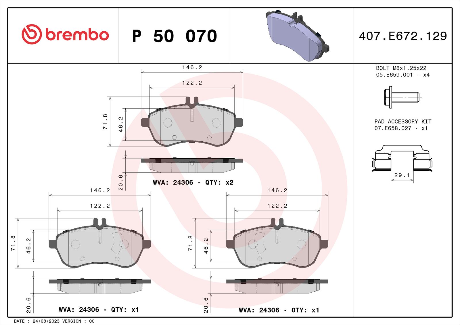 Sada brzdových platničiek kotúčovej brzdy BREMBO P 50 070