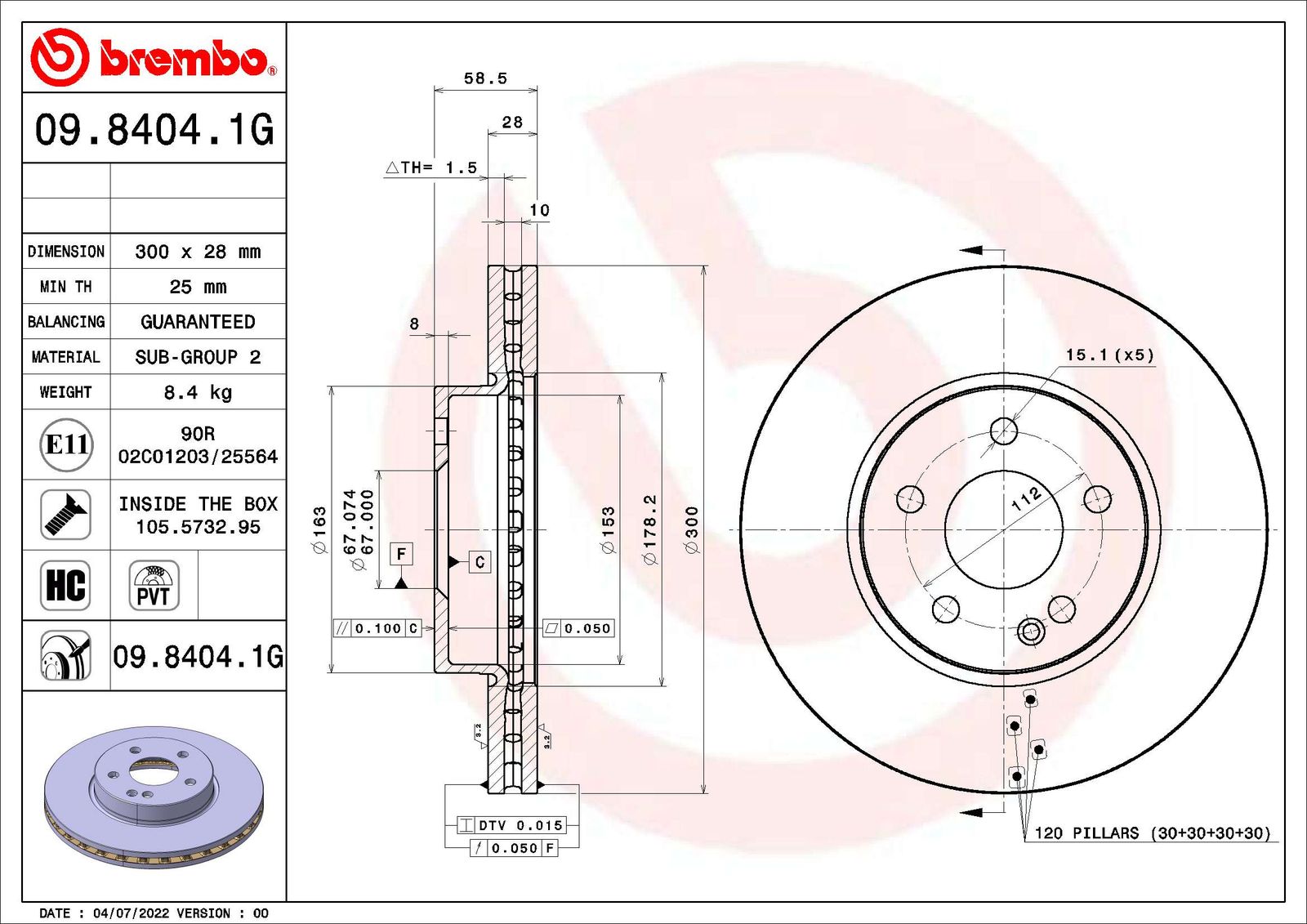 Tarcza hamulcowa BREMBO 09.8404.1G