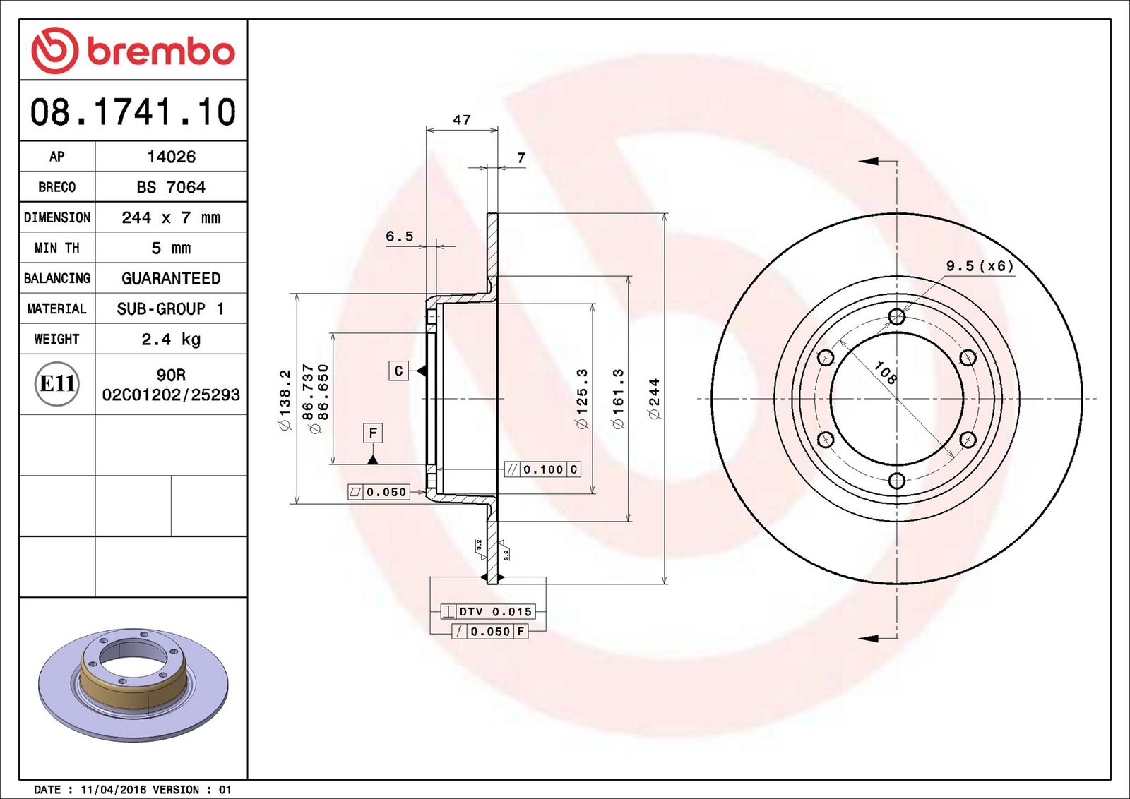Levně Brzdový kotouč BREMBO 08.1741.10