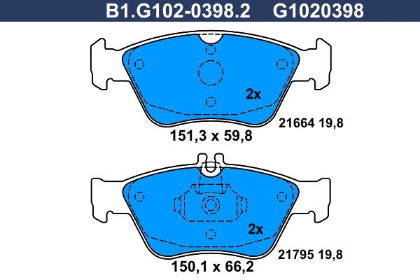 Zestaw klocków hamulcowych, hamulce tarczowe GALFER B1.G102-0398.2