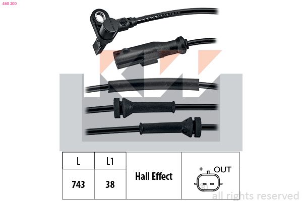 Czujnik, prędkość obrotowa koła KW 460 200