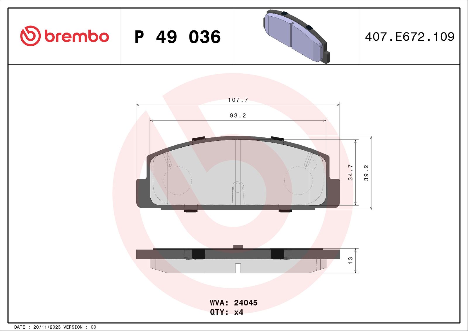 Sada brzdových platničiek kotúčovej brzdy BREMBO P 49 036