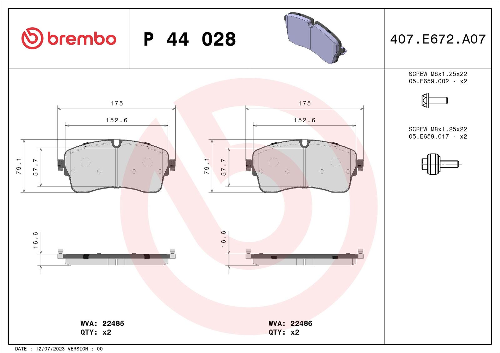 Sada brzdových platničiek kotúčovej brzdy BREMBO P 44 028