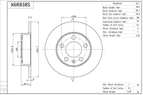 Tarcza hamulcowa AISIN X6R838S