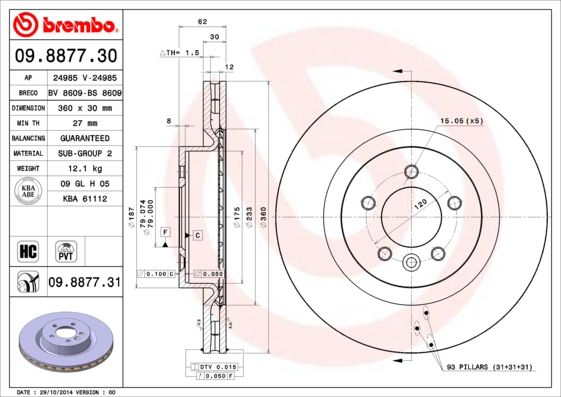 Tarcza hamulcowa BREMBO 09.8877.30