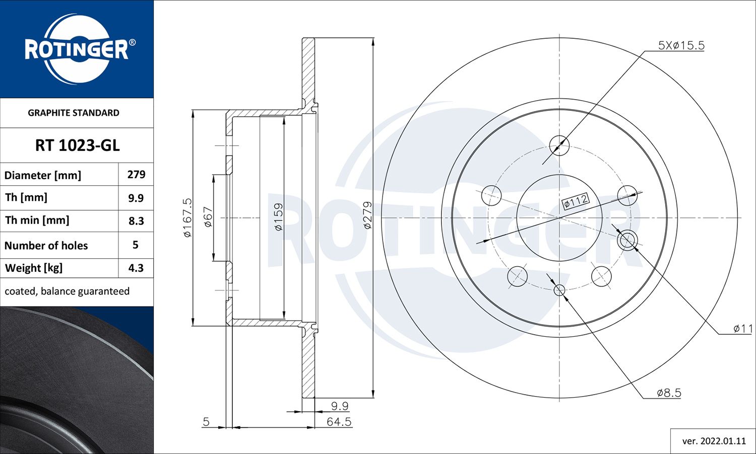 Tarcza hamulcowa ROTINGER RT 1023-GL