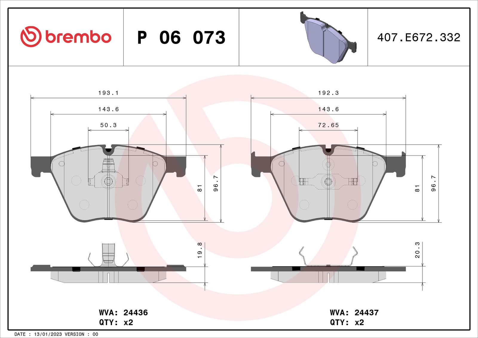 Sada brzdových platničiek kotúčovej brzdy BREMBO P 06 073