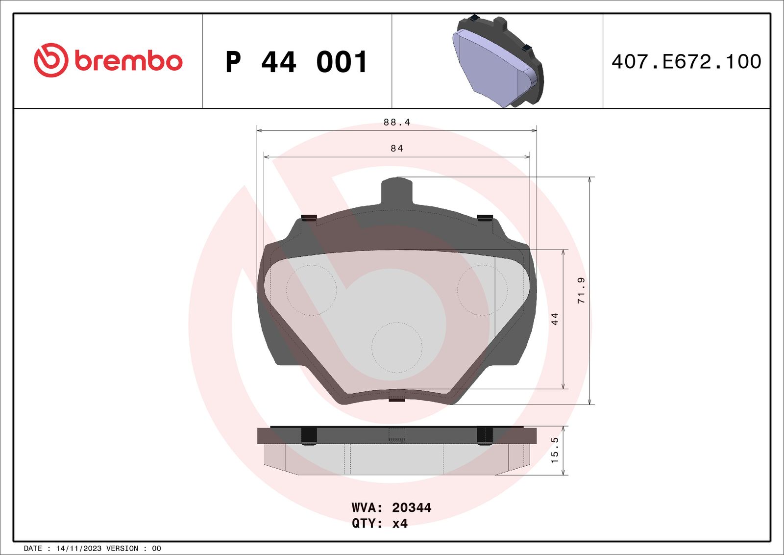 Sada brzdových platničiek kotúčovej brzdy BREMBO P 44 001