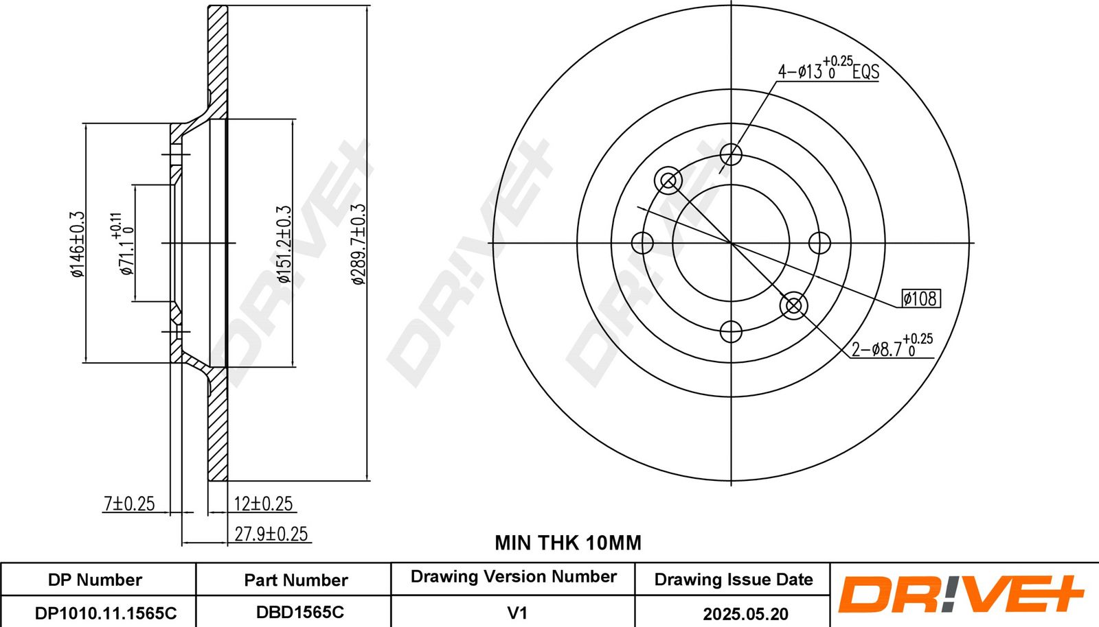 Tarcza hamulcowa DR!VE+ DBD1565C