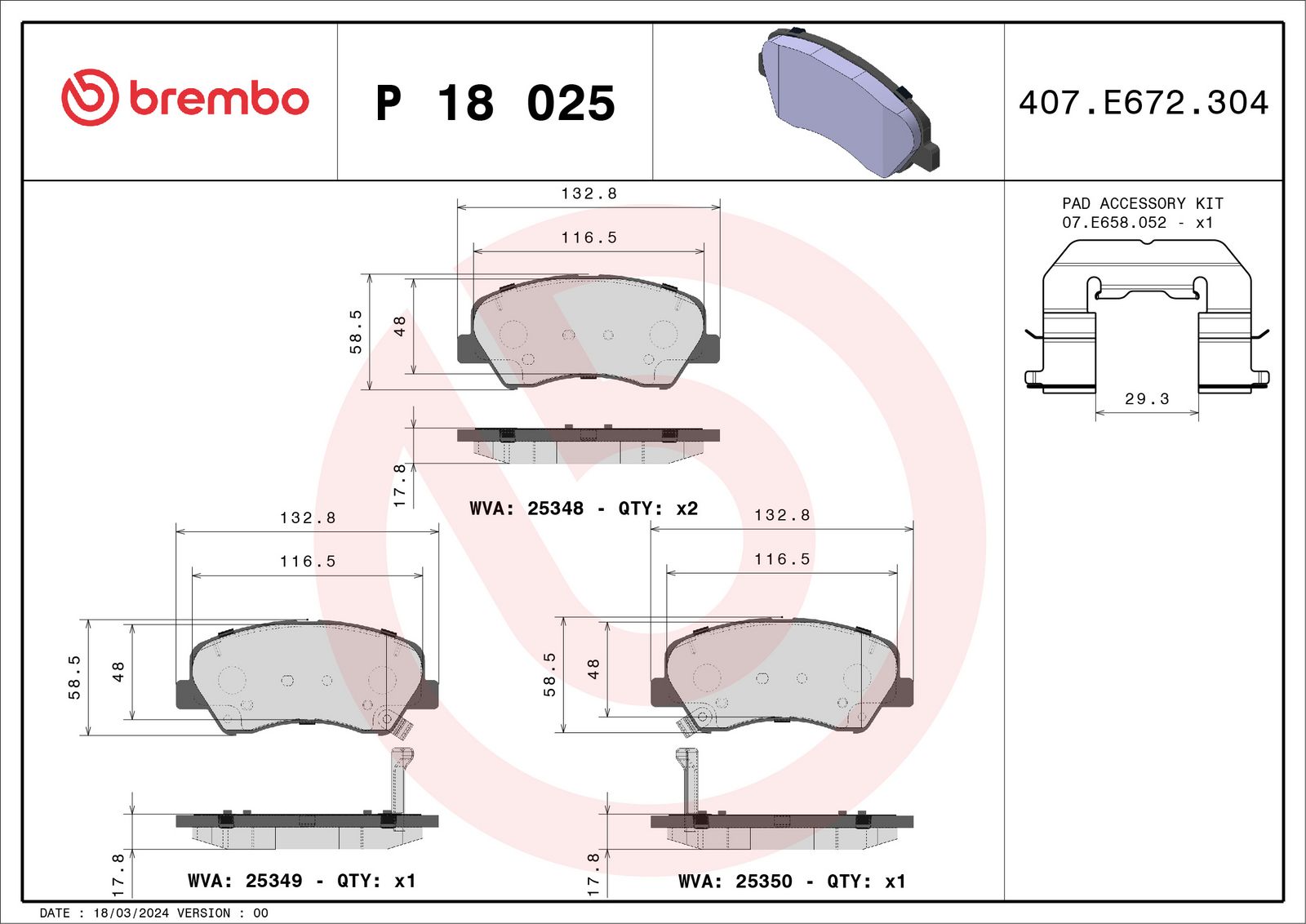 Sada brzdových platničiek kotúčovej brzdy BREMBO P 18 025