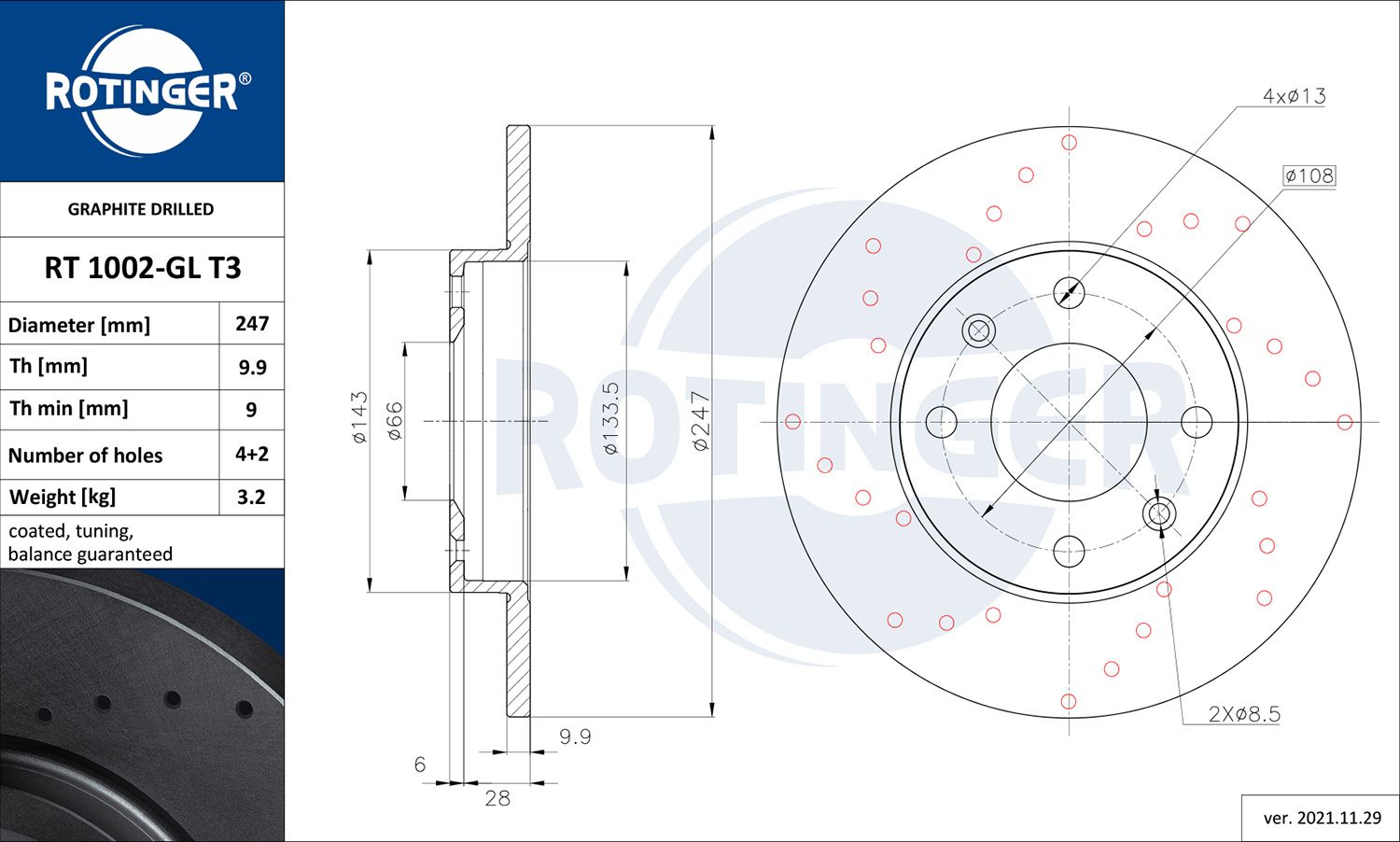 Tarcza hamulcowa ROTINGER RT 1002-GL T3