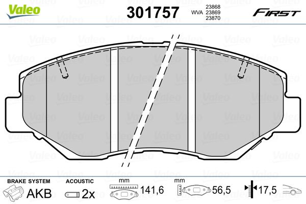 Sada brzdových platničiek kotúčovej brzdy VALEO 301757