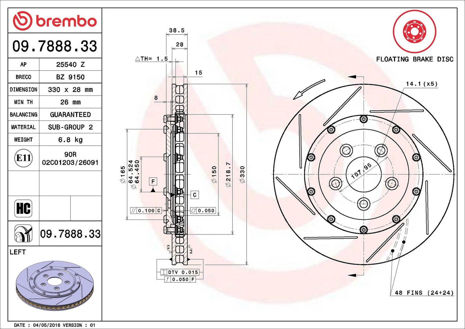 Levně Brzdový kotouč BREMBO 09.7888.33