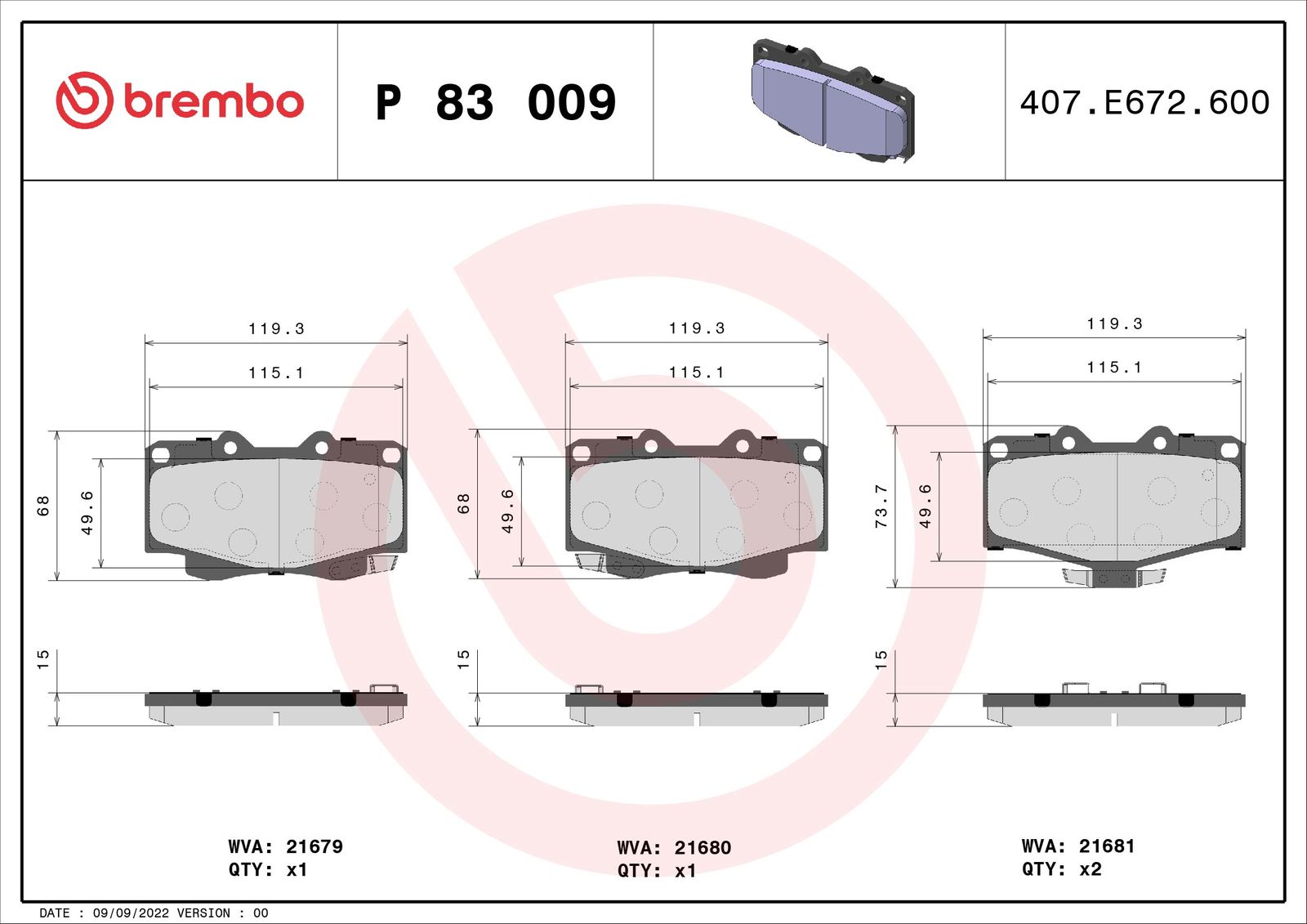 Sada brzdových platničiek kotúčovej brzdy BREMBO P 83 009