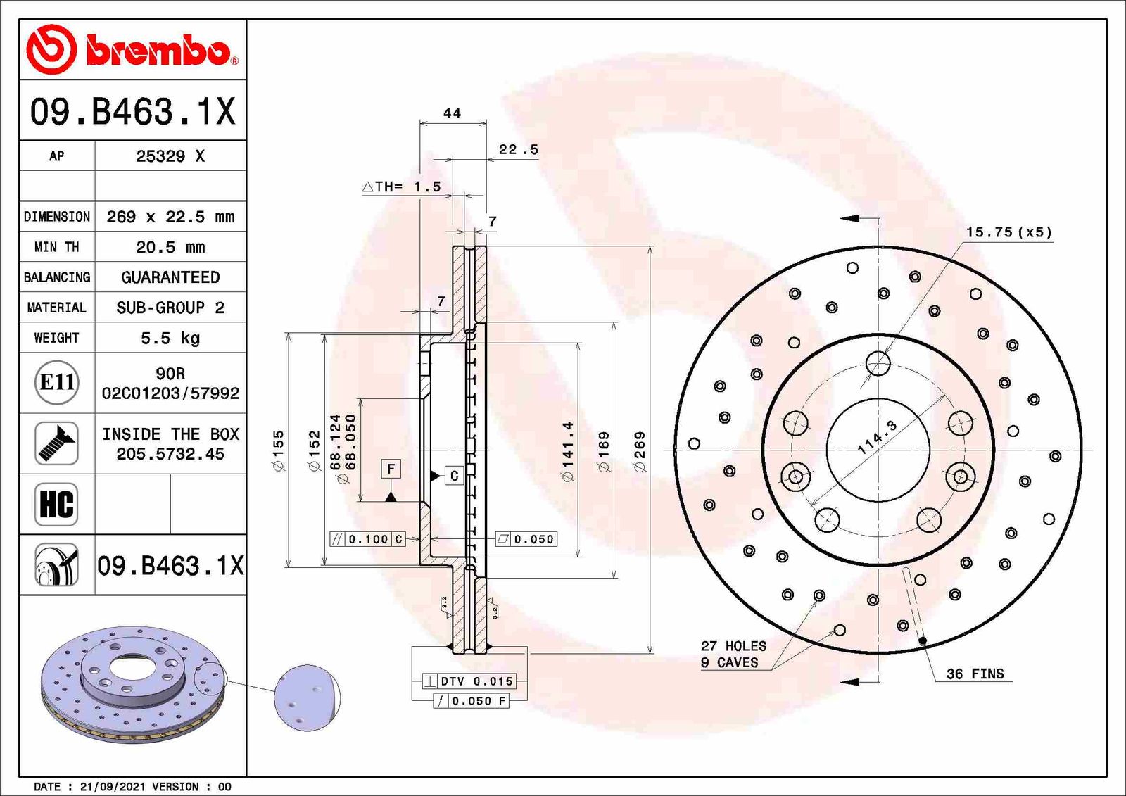 Tarcza hamulcowa BREMBO 09.B463.1X