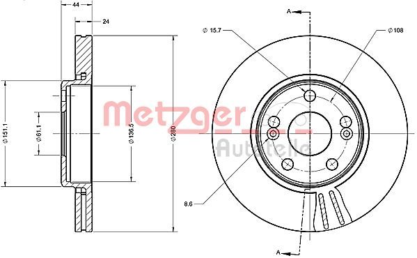 Tarcza hamulcowa METZGER AUTOTEILE 6110386