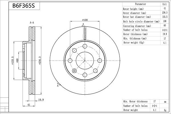 Tarcza hamulcowa AISIN B6F365S