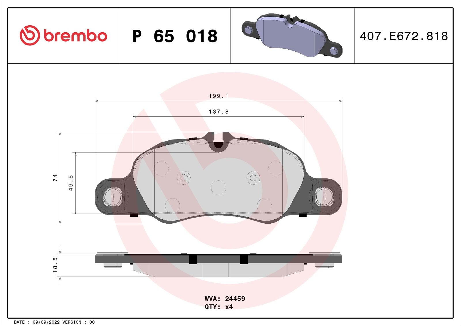 Sada brzdových platničiek kotúčovej brzdy BREMBO P 65 018