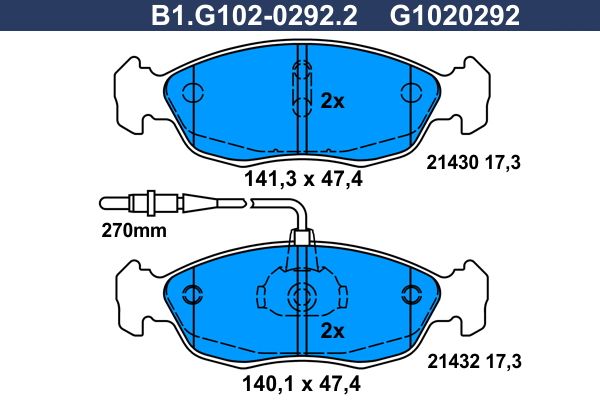 Zestaw klocków hamulcowych, hamulce tarczowe GALFER B1.G102-0292.2