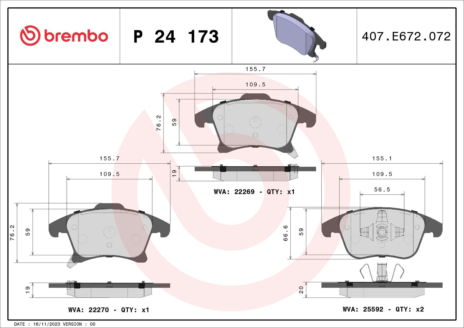 Sada brzdových platničiek kotúčovej brzdy BREMBO P 24 173