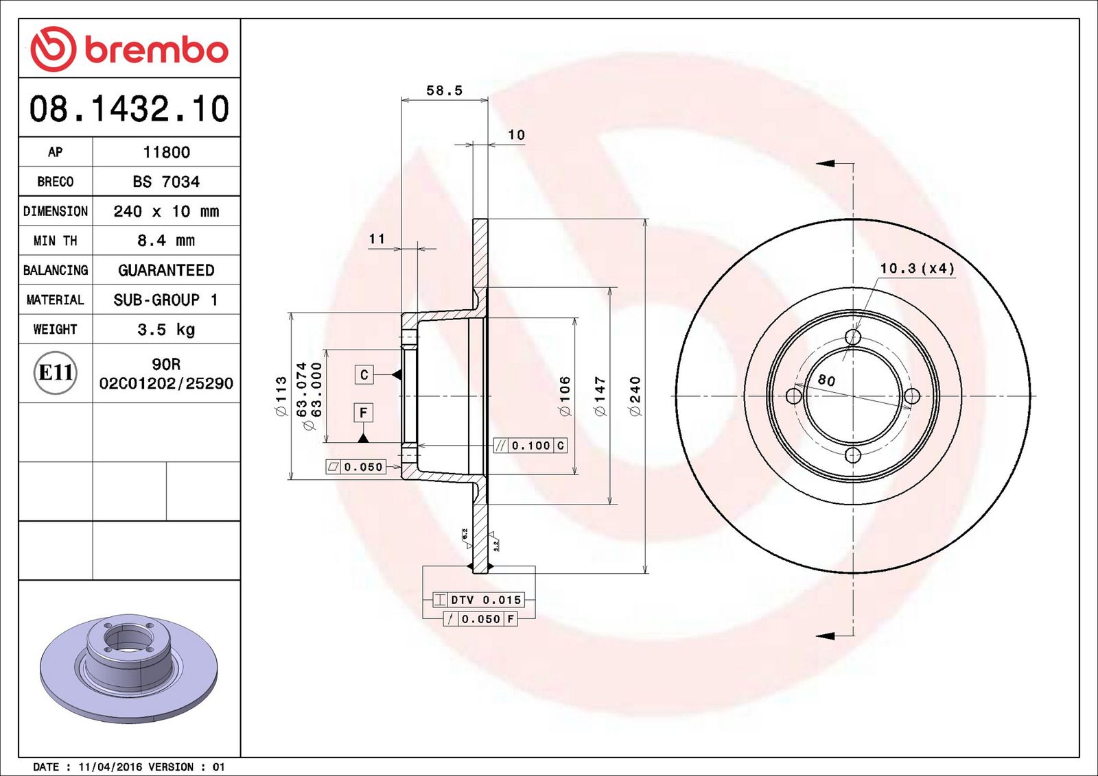 Levně Brzdový kotouč BREMBO 08.1432.10