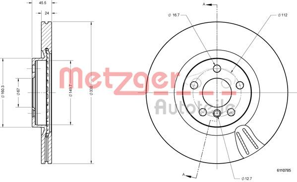 Tarcza hamulcowa METZGER AUTOTEILE 6110785