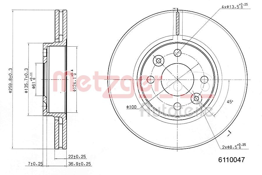 Tarcza hamulcowa METZGER AUTOTEILE 6110047