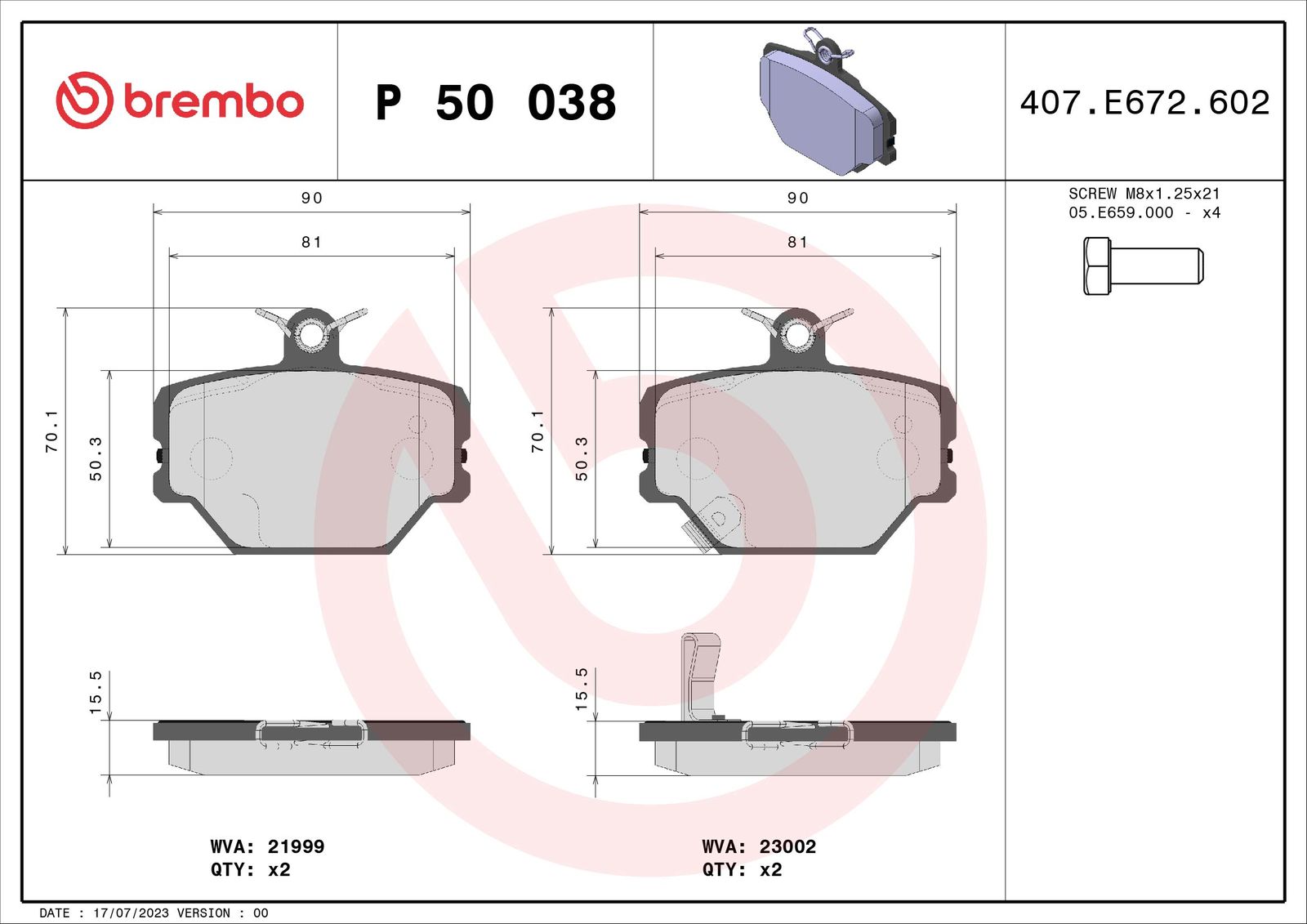 Sada brzdových platničiek kotúčovej brzdy BREMBO P 50 038