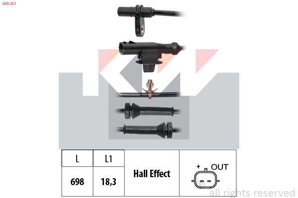 Czujnik, prędkość obrotowa koła KW 460 251