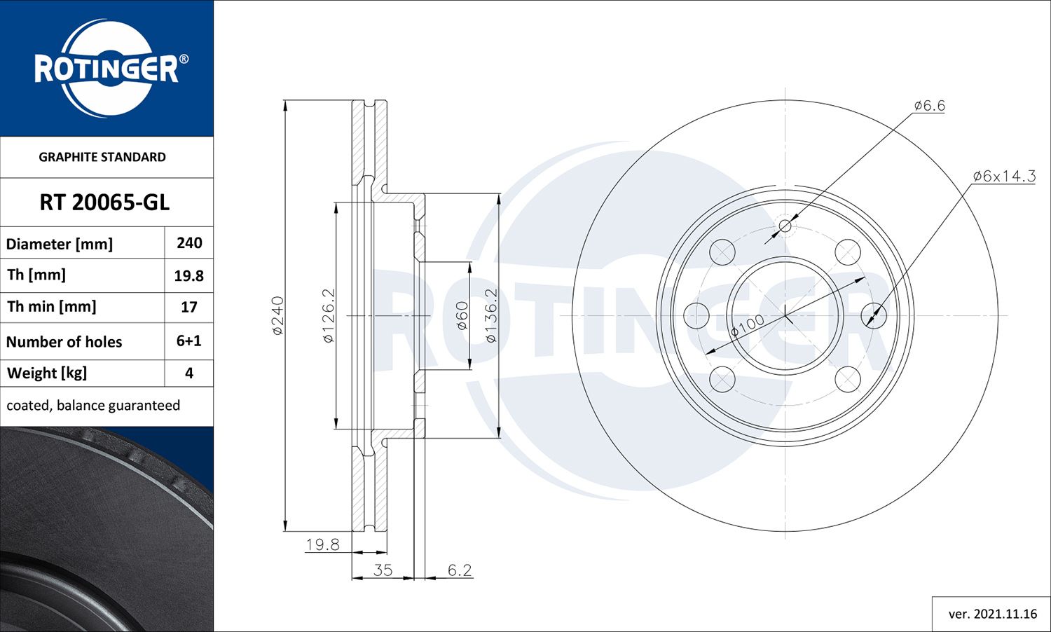 Disc frana ROTINGER GRAPHITE LINE RT 20065-GL