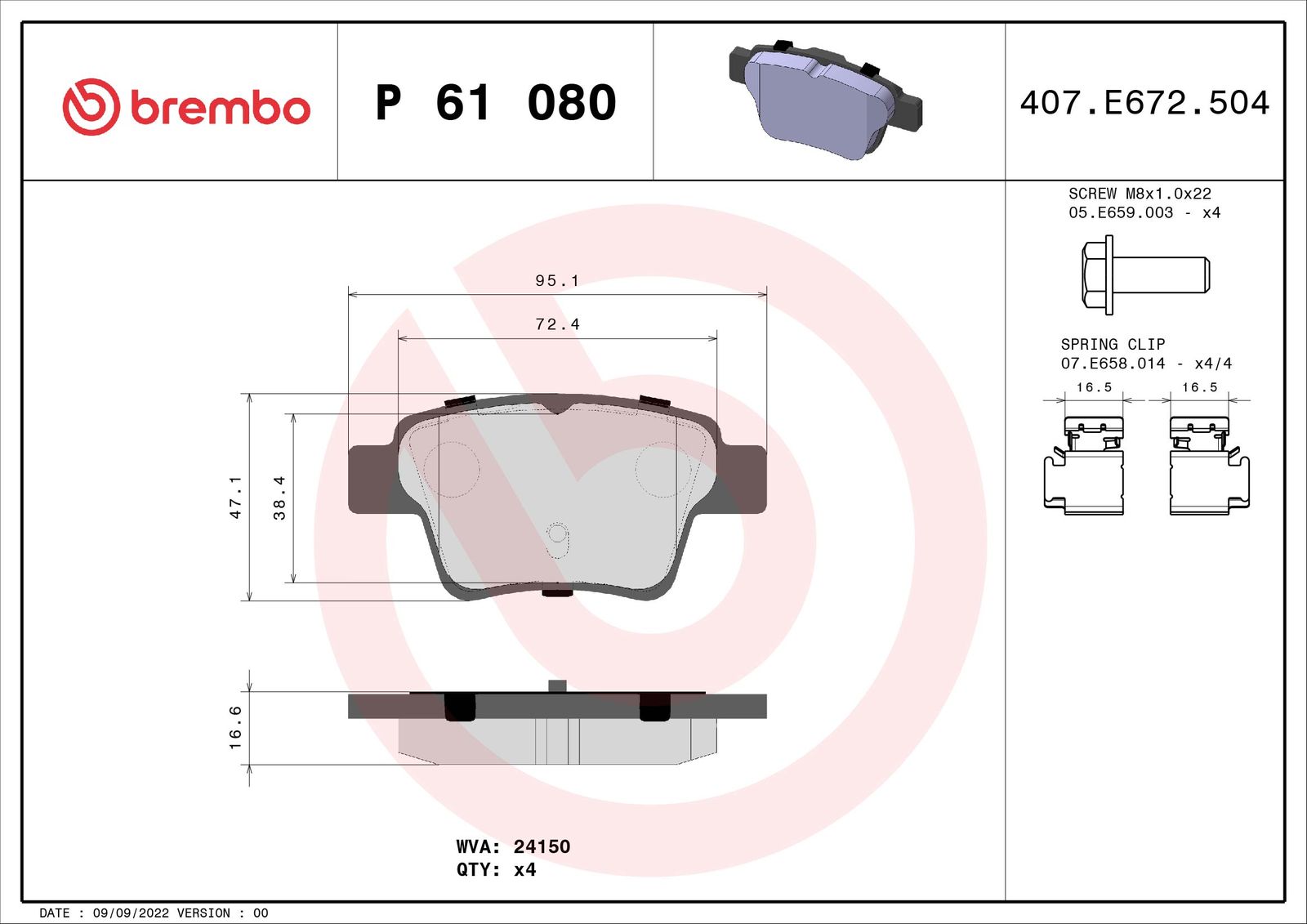 Sada brzdových platničiek kotúčovej brzdy BREMBO P 61 080