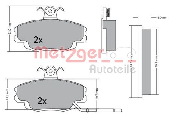 Zestaw klocków hamulcowych, hamulce tarczowe METZGER AUTOTEILE 1170427