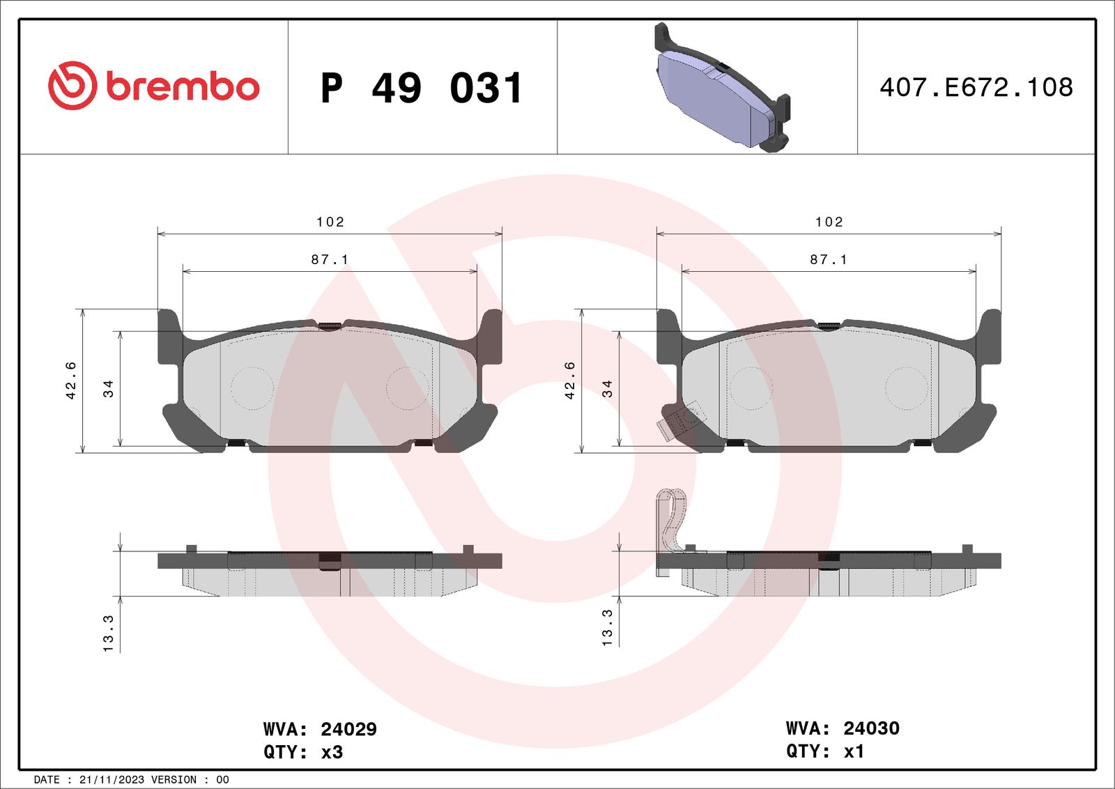 Sada brzdových platničiek kotúčovej brzdy BREMBO P 49 031