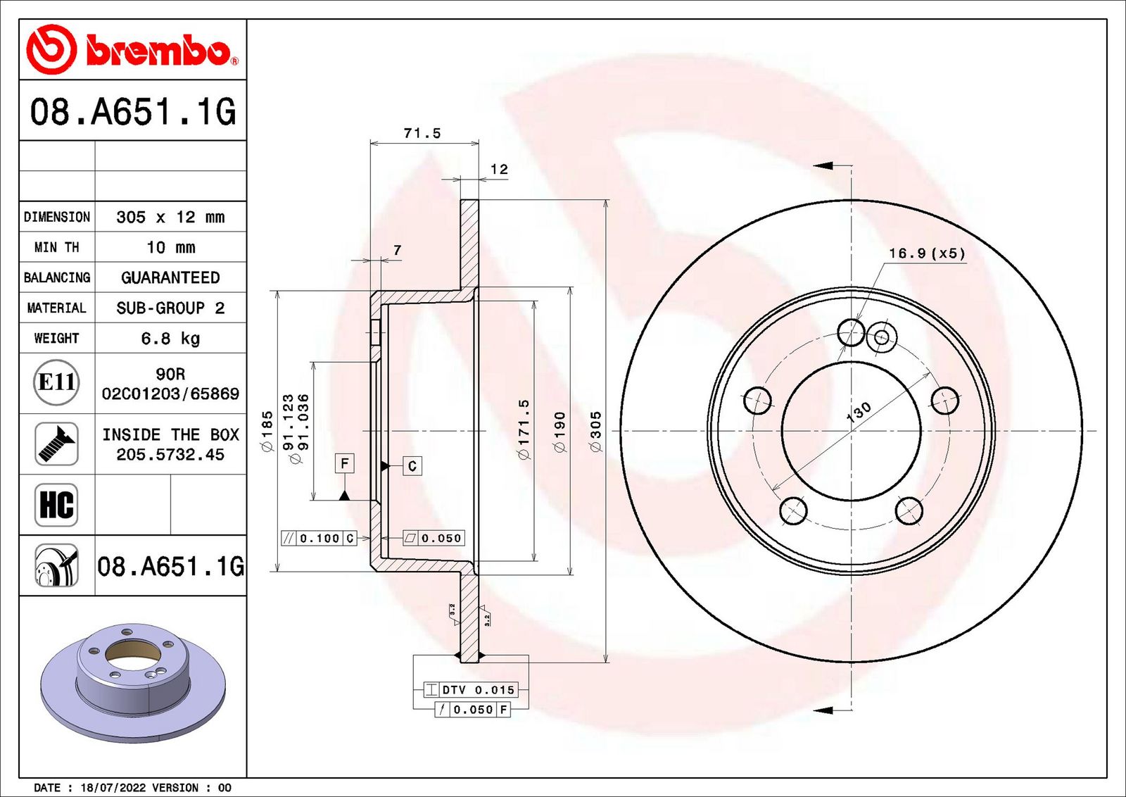 Tarcza hamulcowa BREMBO 08.A651.1G